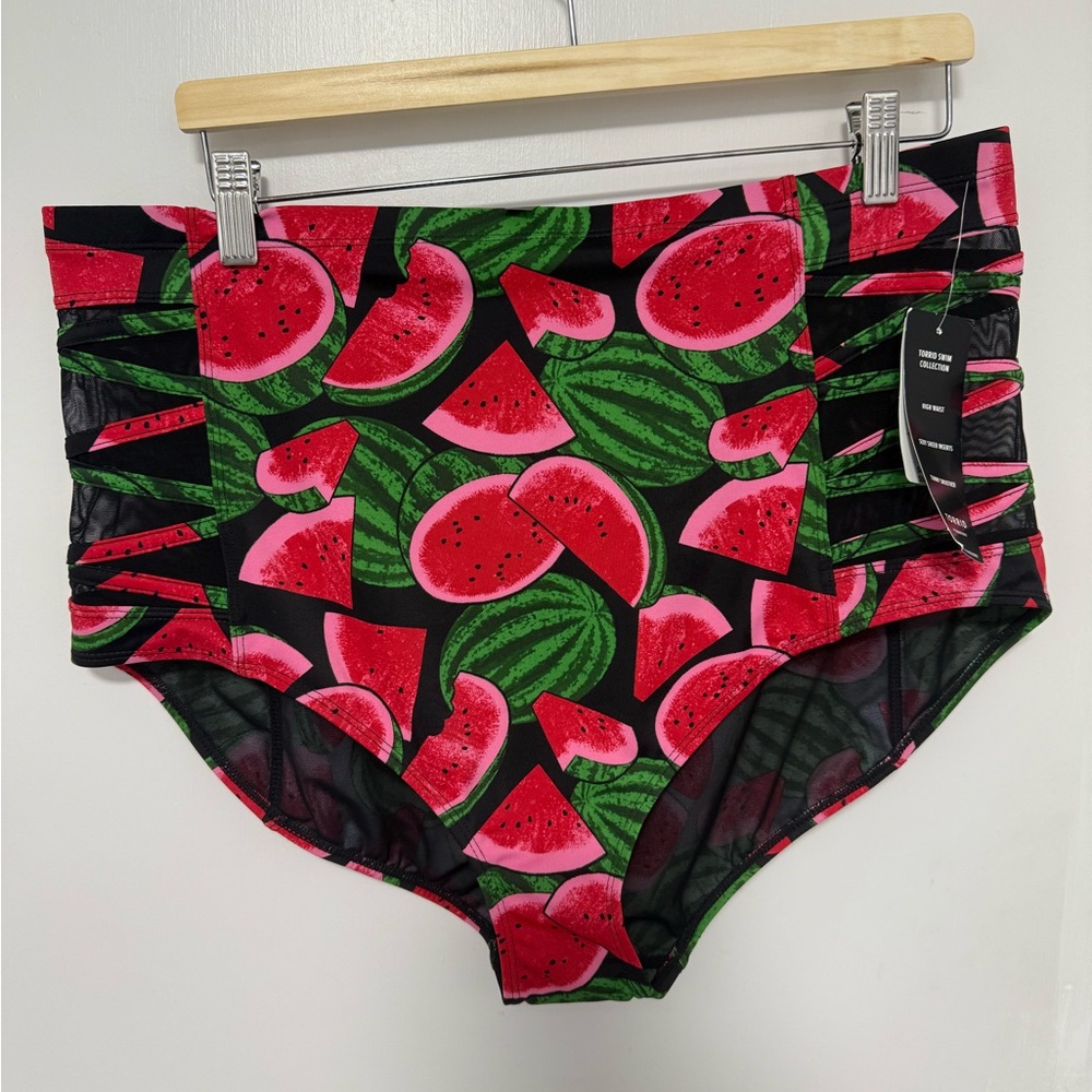 Torrid High Waist Watermelon Print Bottoms- Red and Green 2X - Picture 3 of 9